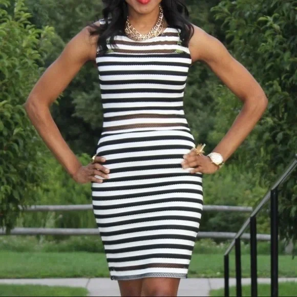 xhilaration bodycon dress Xhilaration Black and White Striped Dress size L